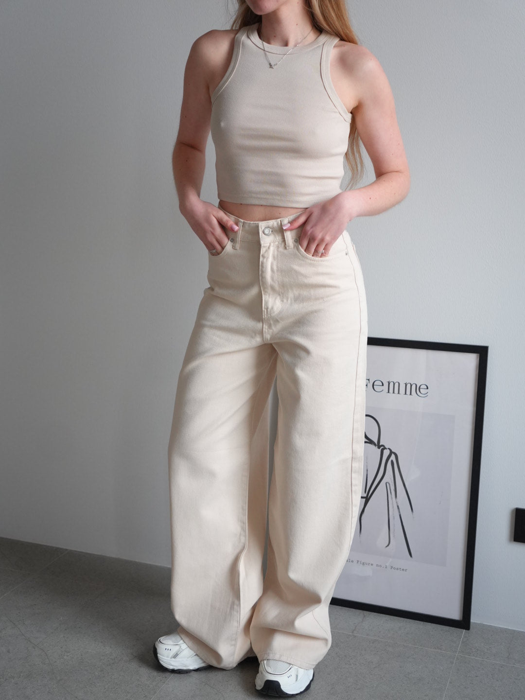 Джинси wide leg з високою посадкою, бежевий — Obri