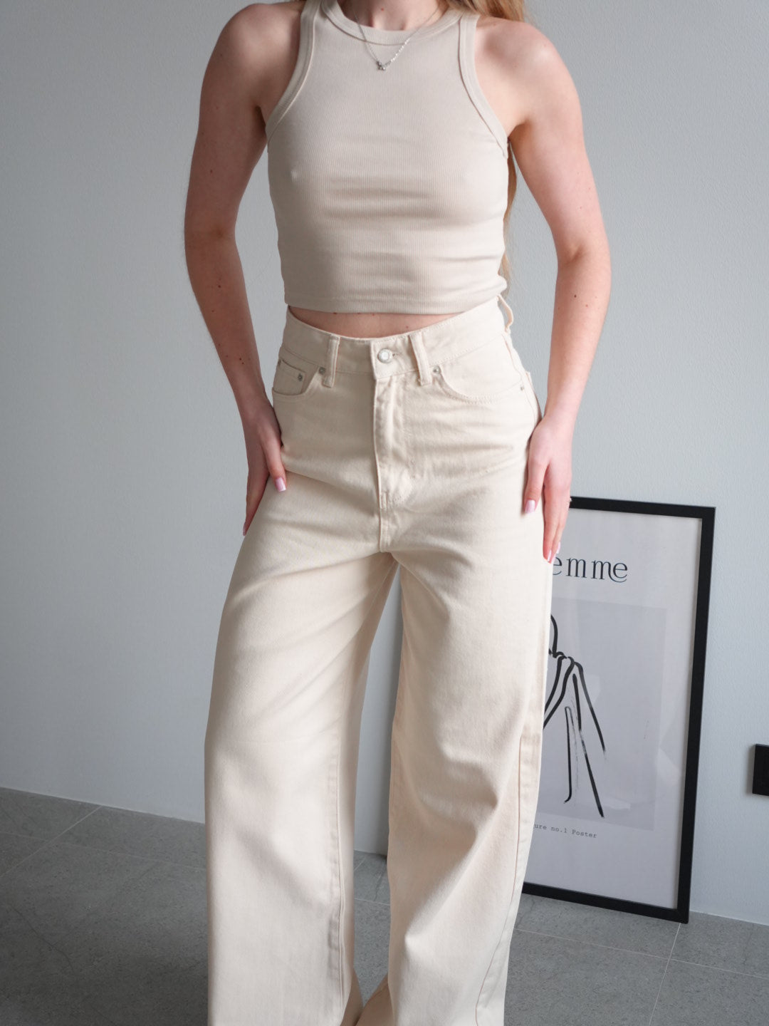 Джинси wide leg з високою посадкою, бежевий — Obri