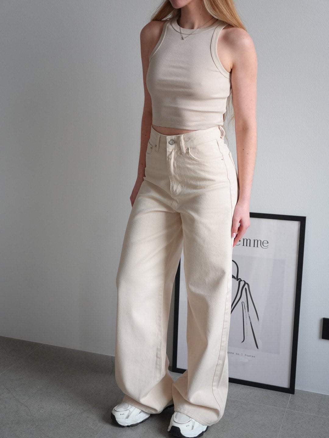 Джинси wide leg з високою посадкою, бежевий — Obri