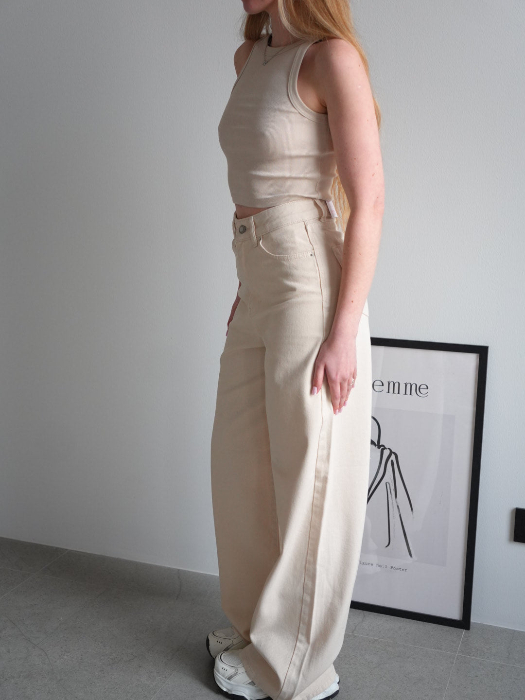 Джинси wide leg з високою посадкою, бежевий — Obri