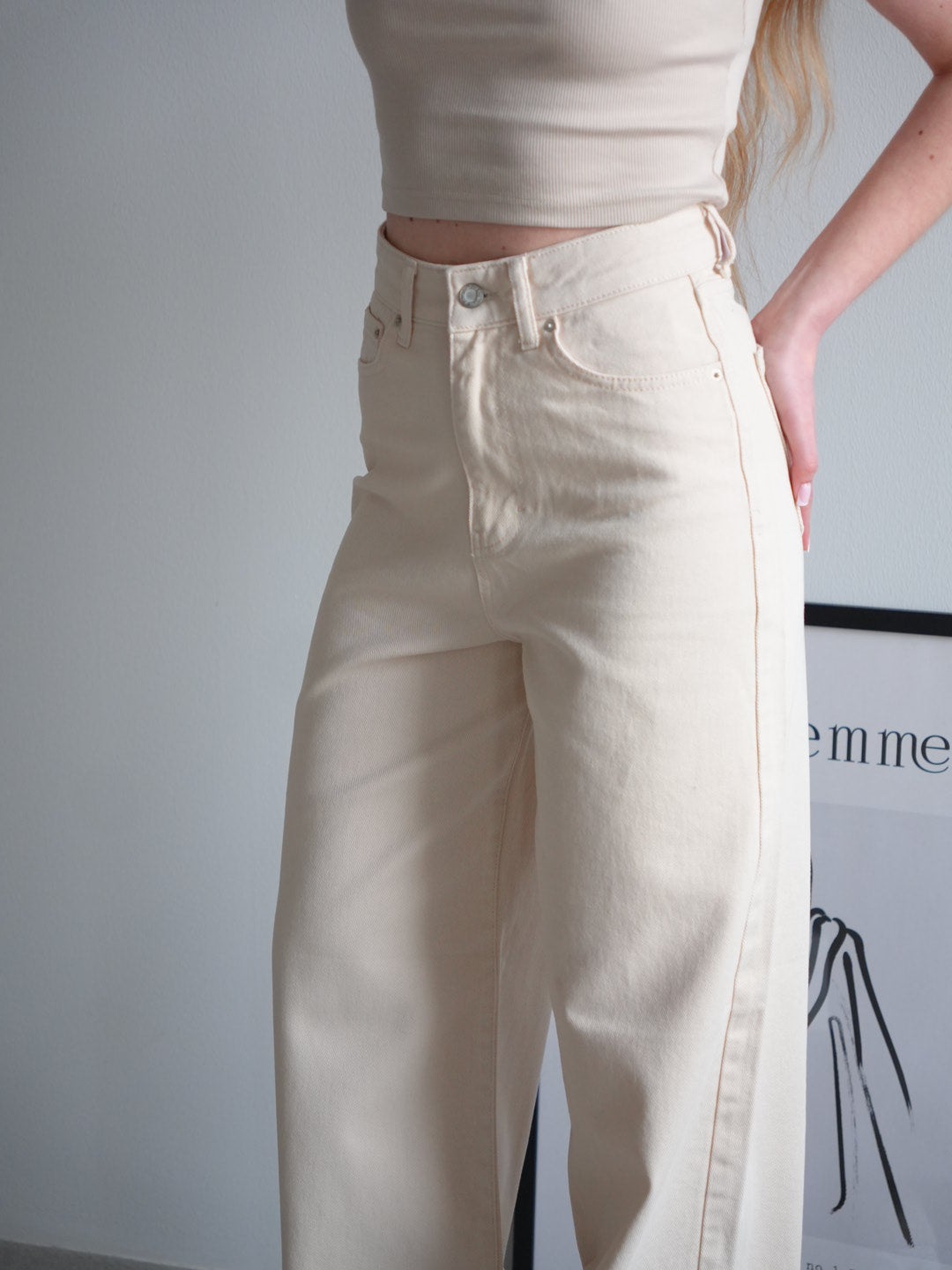 Джинси wide leg з високою посадкою, бежевий — Obri