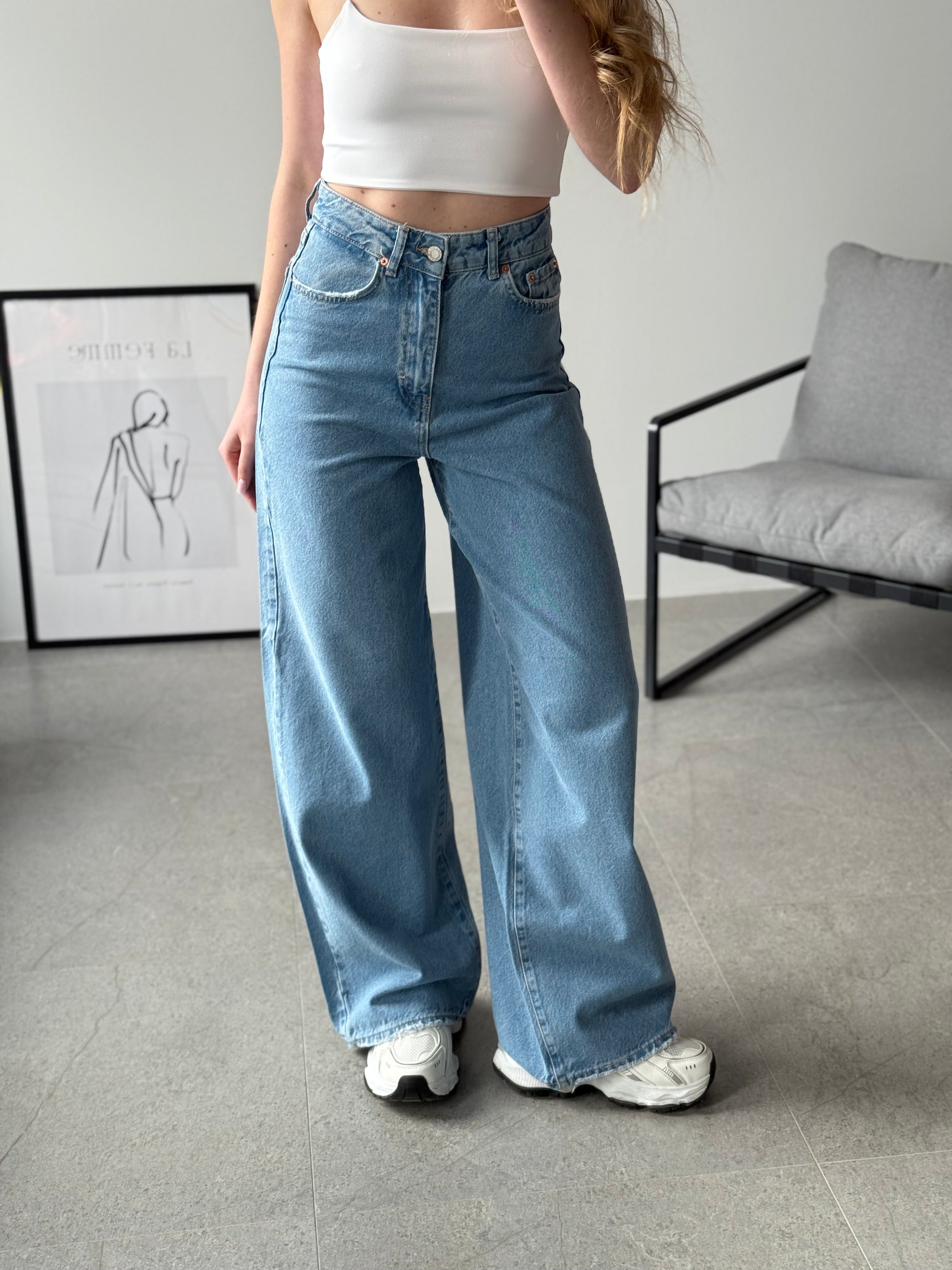 Джинси wide leg з високою посадкою, синій — Obri
