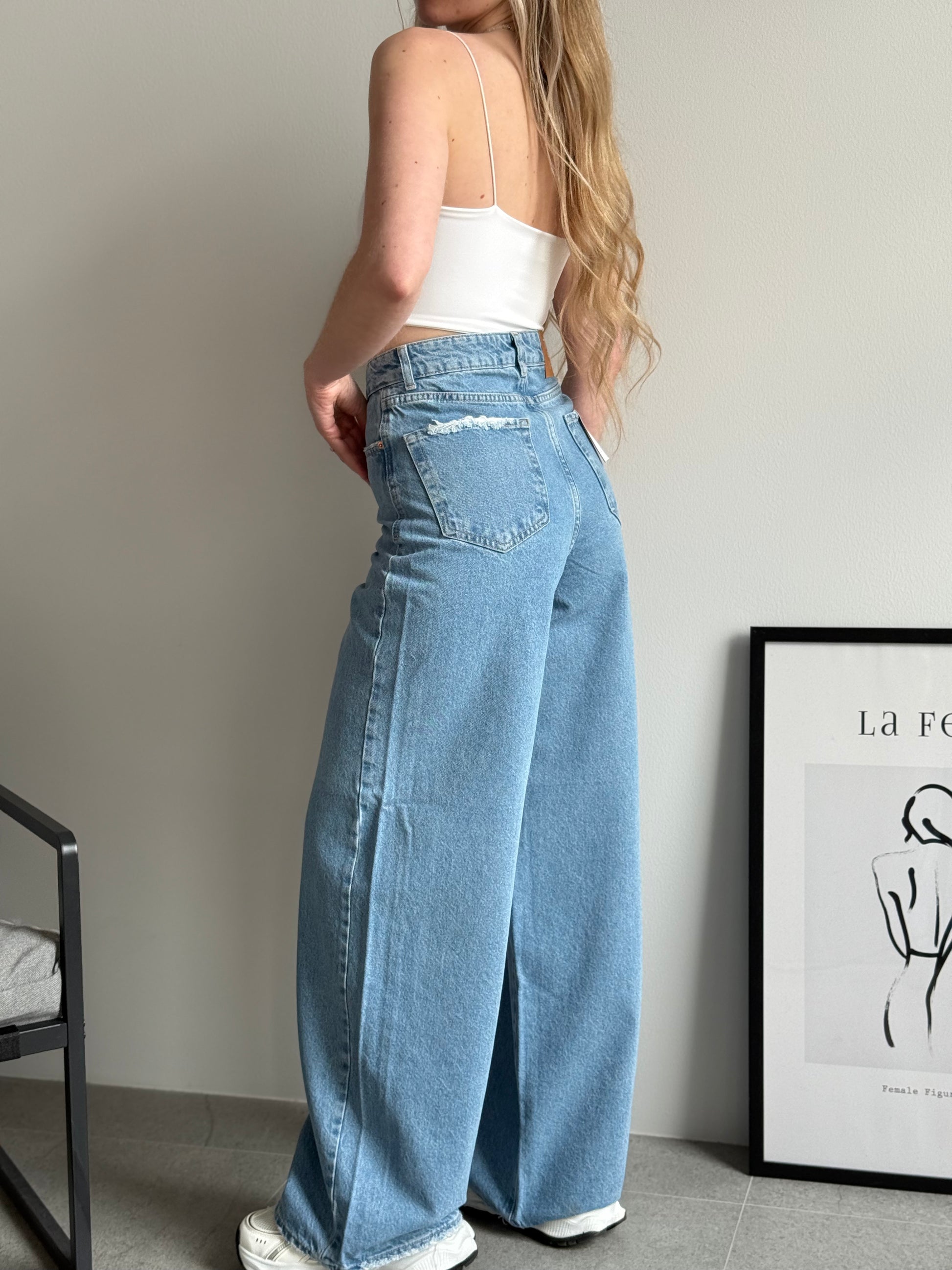 Джинси wide leg з високою посадкою, синій — Obri