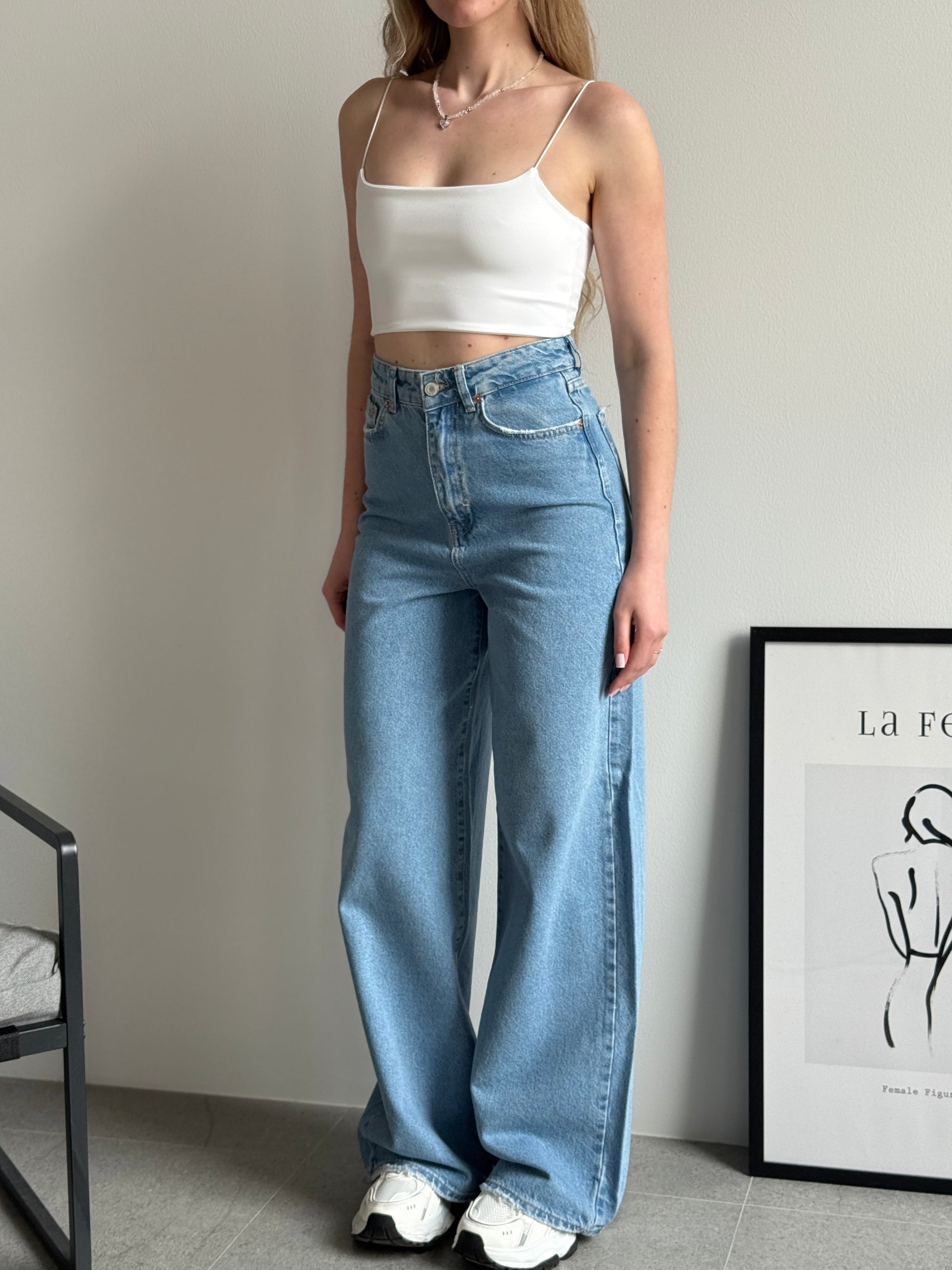 Джинси wide leg з високою посадкою, синій — Obri