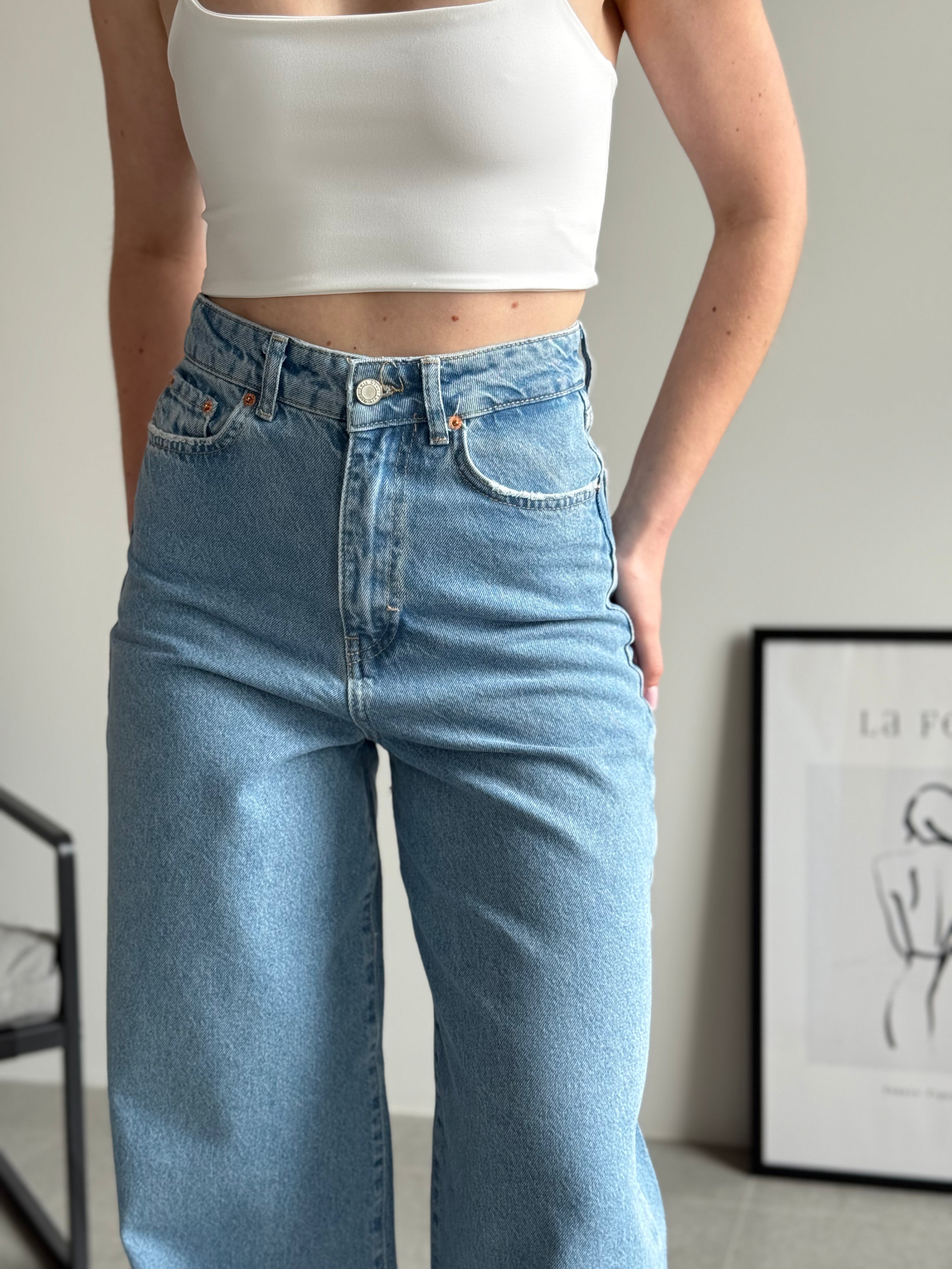 Джинси wide leg з високою посадкою, синій — Obri