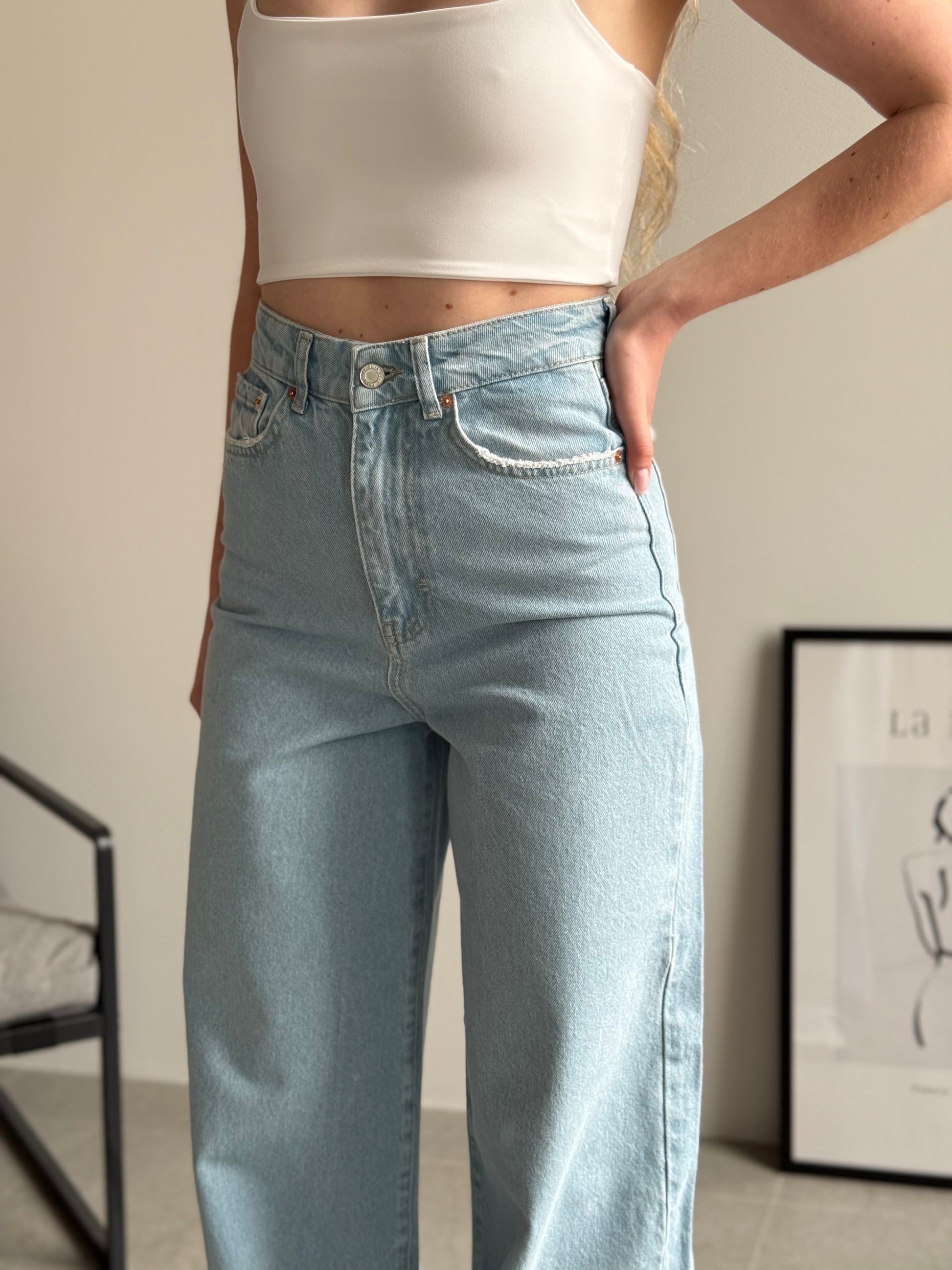 Джинси wide leg з високою посадкою, блакитний — Obri