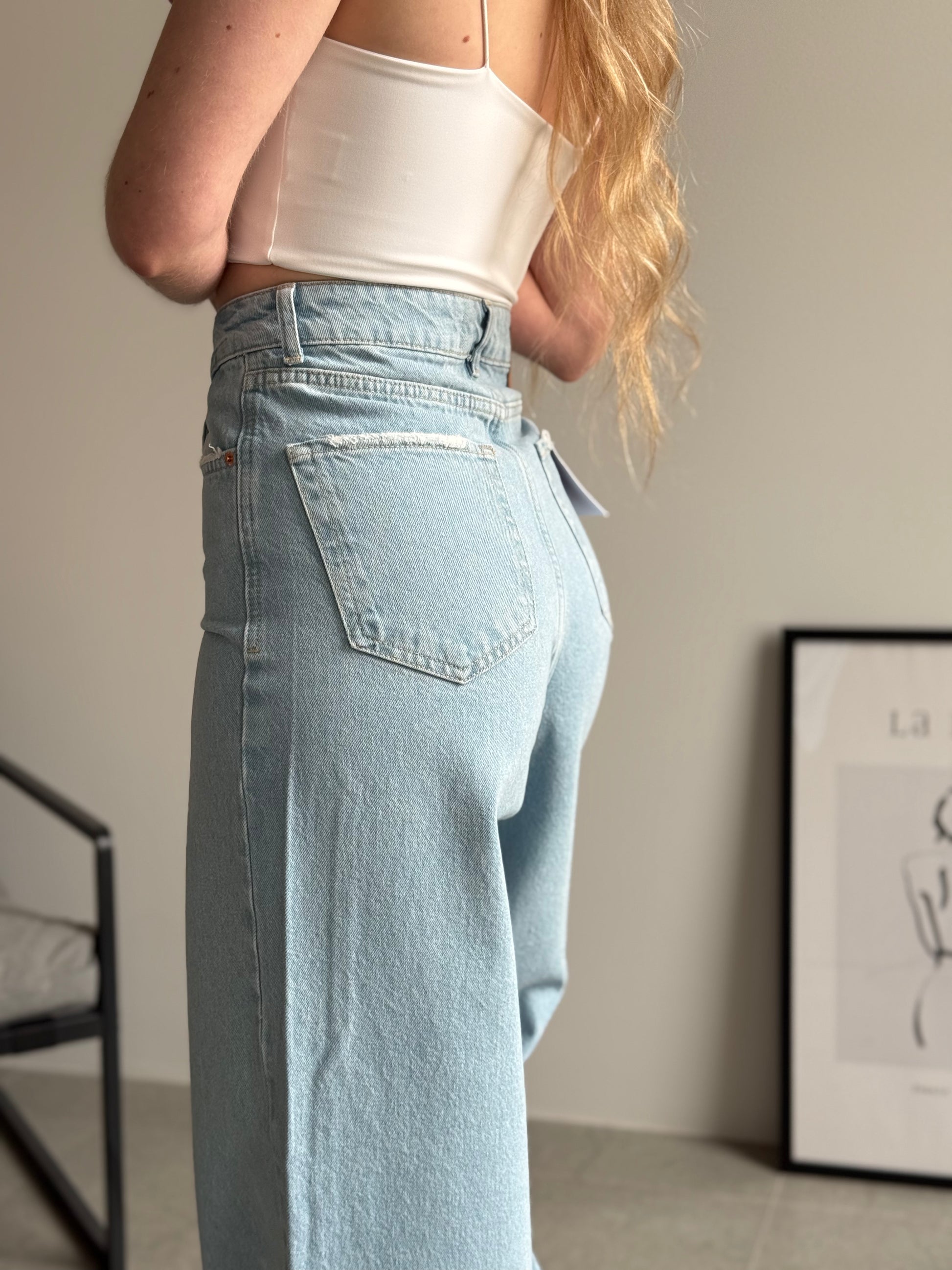Джинси wide leg з високою посадкою, блакитний — Obri